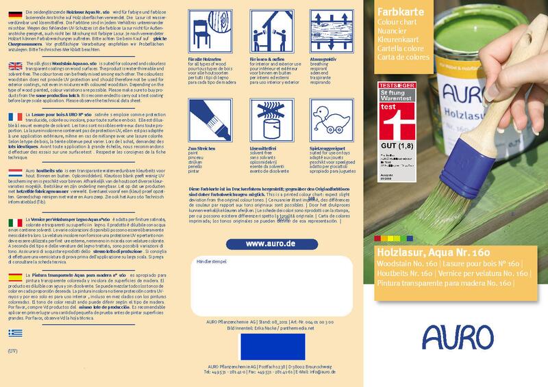 Farvekort for Trælasur nr. 160 AQUA