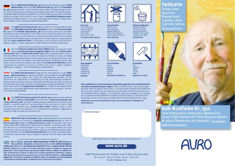 Farvekort for Kulørt Kalkmaling nr. 350
